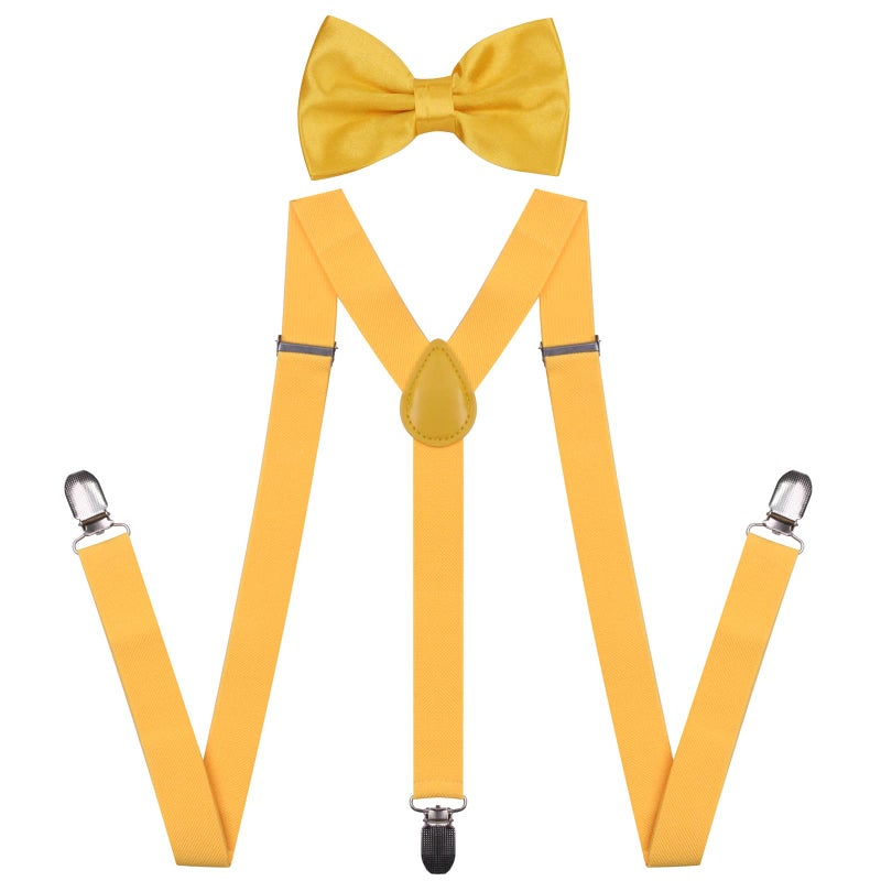 GUCHOL Suspenders and Bow Ties for Mens and Women Strong Clip Adjustable Elastic 1920s Y Style for Wedding Party (Yellow) - Image 1